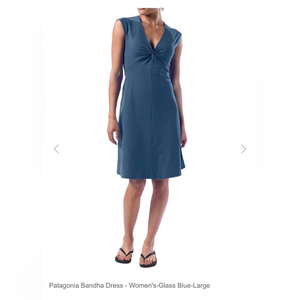 Patagonia Bandha Twist Front Cap Sleeve Knee Length Stretchy Blue Dress
